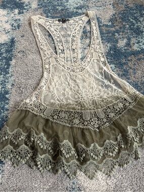 POL Cream Lace Crochet Tank Top